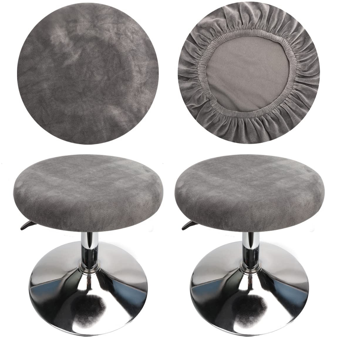 HuaLiSiJi Stool Covers Round 12"-16"/30-40cm Bar Stool Covers Velvet Round, Fabric is Soft and plush Washable Easy Care and Durable (2 Pcs Grey)