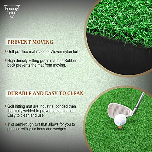 Forbidden Road Golf Practice Hitting Grass Mat with 2 Golf Tee Holes & 1 Golf Tee Rough Indoor Backyard Golf Pad Residential Golf Hitting Mat for Golf Swing Practice Training Putter Balls (5ft x 5ft)