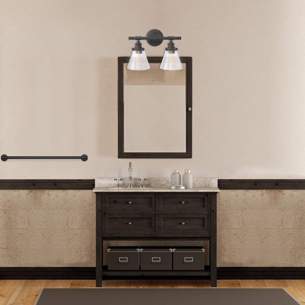Globe Electric Parker 2 Vanity Light, Oil Rubbed Bronze, Clear Glass Shades 51444, 11", Chrome - - 