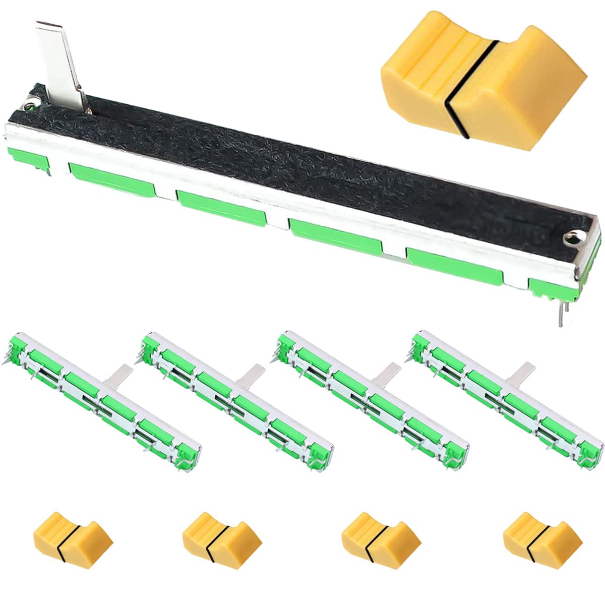 DAOKAI 5PCS Slide Potentiometer Fader B103 B10K Ohm Double Channel Electronic Mixer Potentiometer for Adjust Volume, Brightness with Slide Potentiometer Cap