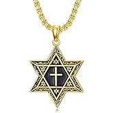 LEECCI Star of David Necklace 925 Sterling Silver Star of David Cross Pendant Jewish Jewelry for Men Women