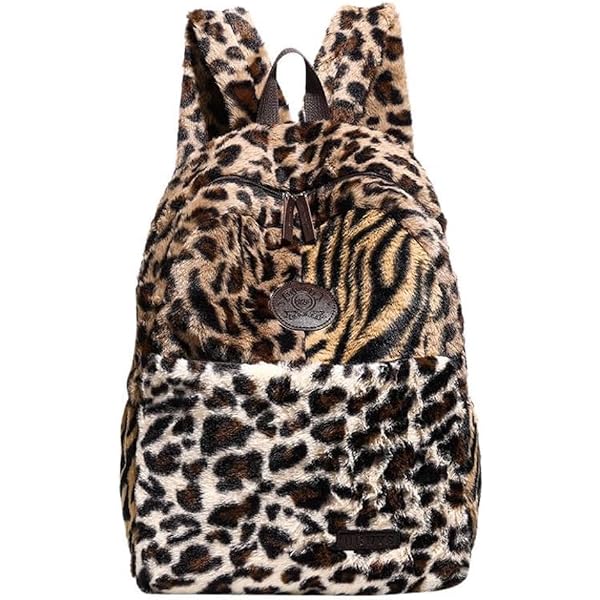 Women's Anti-Theft Backpack - 15 Inch Laptop Daypack With Floral Leopard Print & Fuzzy Keychain