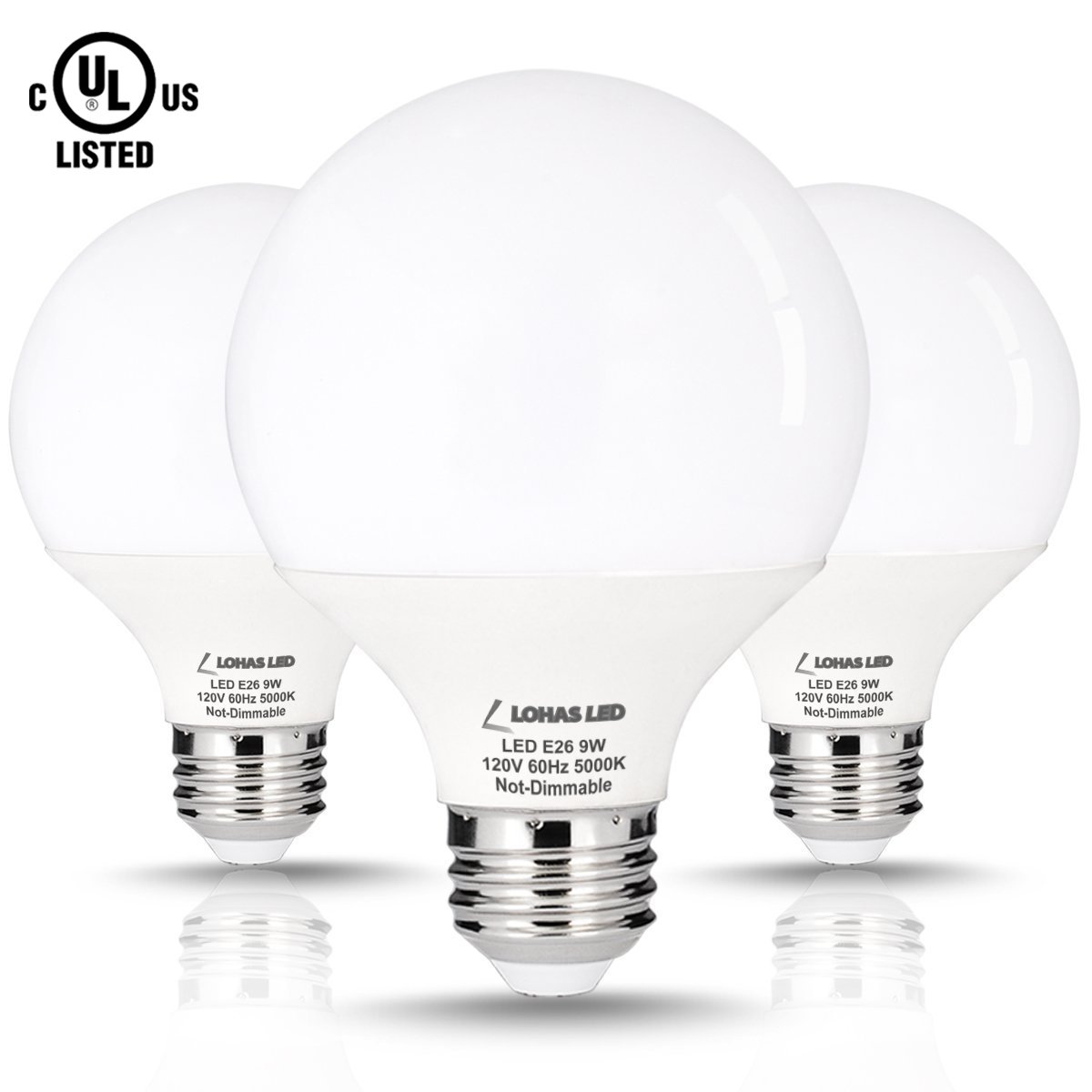 LOHAS 9 Watt LED Globe Bulb(with UL Listed), G25 LED Bulbs, 60Watt