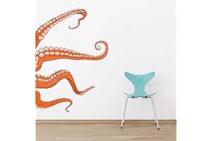 Wallums – Octopus Tentacles Printed Wall Decals for Bathroom, Ocean Murals Peel and Stick, Repositionable Underwater Decals for Walls, Orange Colored Octopus Decor, 48 x 34 Inches Vinyl Wall Decal