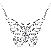 EUSJ 925 Sterling Silver Dainty Butterfly Pendant Necklace,Cubic Zirconia Butterfly Necklace 18''+2'' Adjustable Chain Trendy Jewelry for Women