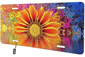 Beabes Sunflower in Water Front License Plate Cover,Abstract Reflection Wave Bright Colorful Floral Nature Decorative License Plates for Car,Novelty Auto Car Tag Vanity Plates for Men Women 6x12 Inch