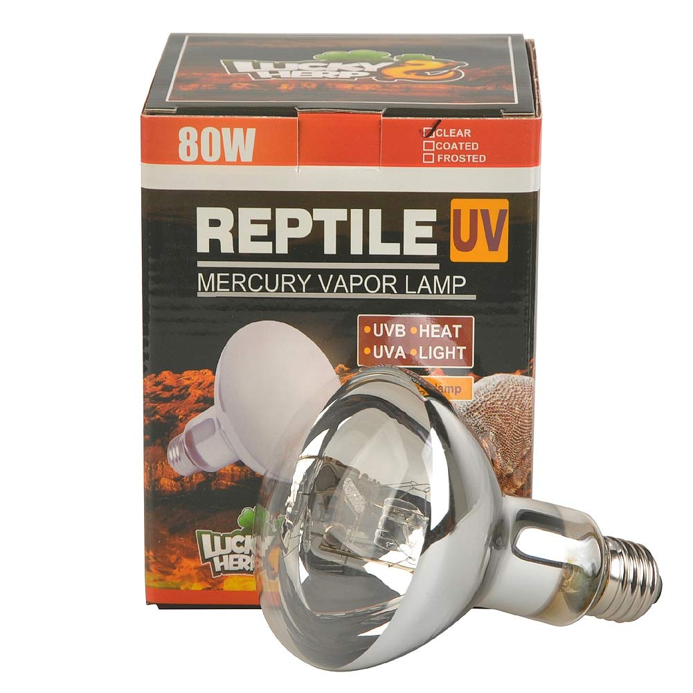 LUCKY HERP Reptile UVA UVB Mercury Vapour Bulb Lamp,80 Watt,R95,E27 Screw Thread,Six-Month Guarantee (Clear)