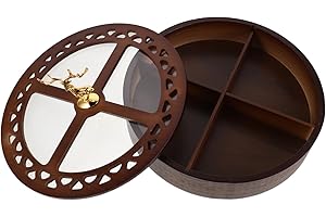 VALICLUD Round Serving Platter with Lid Divided Nut Tray with Four Compartments Airtight Dry Fruit and Candy