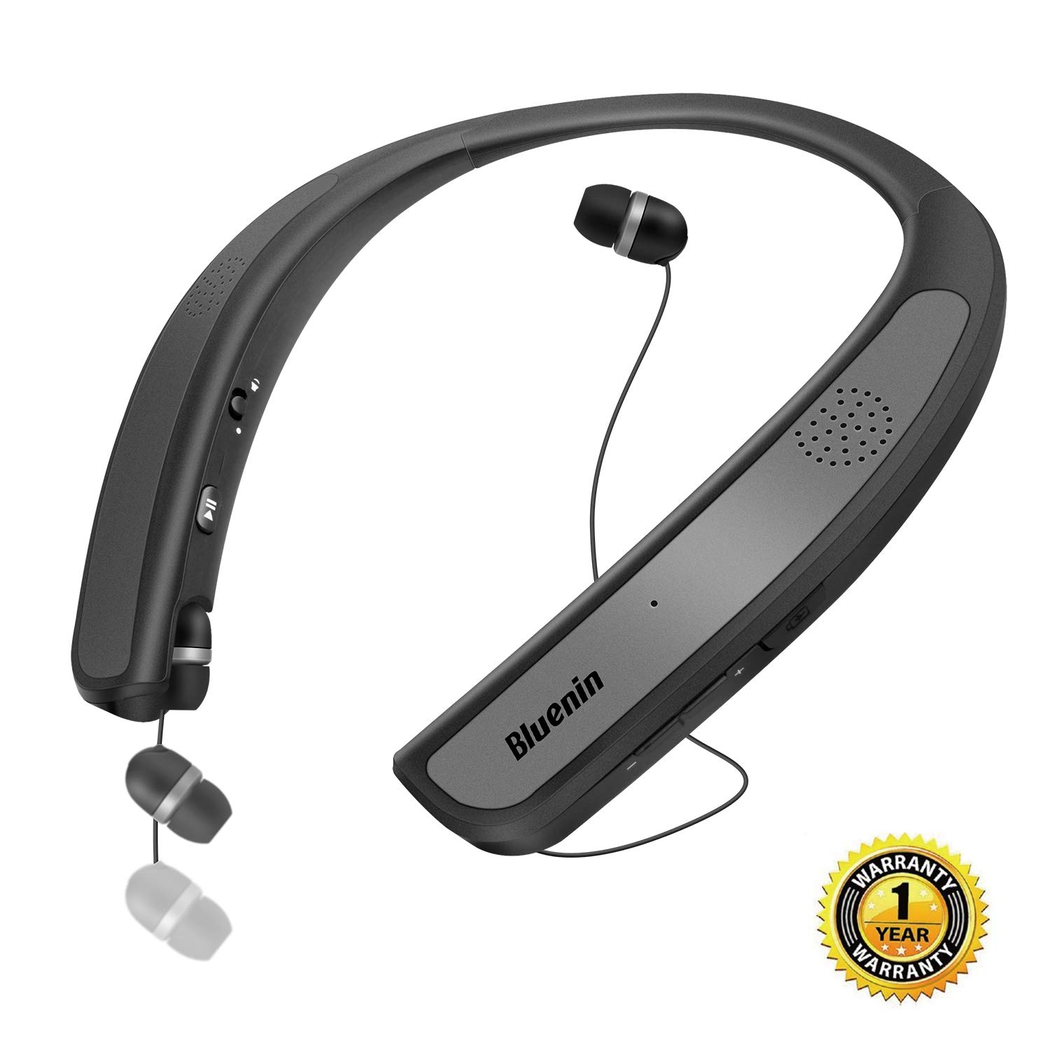 Bluetooth Headphones Speaker 2 in 1,Bluenin Neckband Wireless Headset  Wearable Speaker True 3D Stereo Sound Sweatproof Headphones with  Retractable Earbuds ...