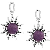 Sacina Black Brown Sun Crystal Hoop Earrings, Gothic Boho Earrings, Goth Jewelry, Christmas Jewelry Gift for Women