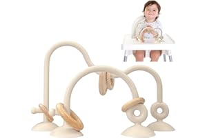 LYNSAN Suction Cup Toys Baby Silicone High Chair Toy with Wooden Rings Educational Montessori Sensory Learning Toys Gift for 