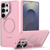 Nvollnoe for Samsung S25 Ultra Case Compatible with MagSafe Military Grade Shockproof Heavy Duty Protective Adjustable Kickstand Matte Semi Clear Phone Cover for Samsung S25 Ultra(Pink)