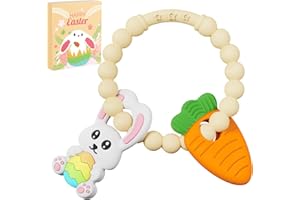 LITTLELAMB Easter Baby Teething Ring Toys – Bunny Easter Egg & Carrot Teethers for Newborns, Infants & Toddlers – Sensory Chew Bracelet for Teething Relief – Perfect Baby’s First Easter Basket Stuffers
