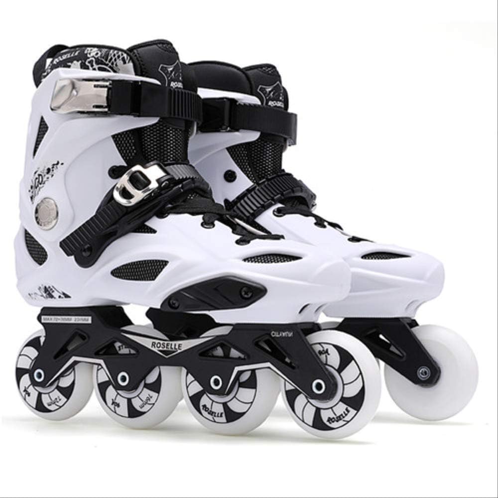 STBB Roller skates Adults Inline Skates Freestyle Slalom Roller Skating Boots Rocked Wheels Skate Patines for Women Men 43 White