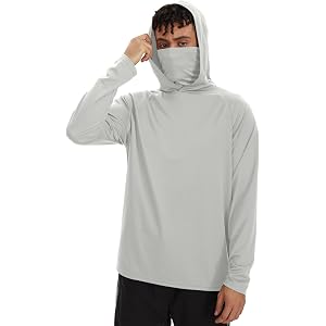 CXQVRLIXO Men Sun Hoodie, UPF 50+ Casual Sweatshirt with Built-in Face Mask, Lightweight Tops for Outdoor Running Gym