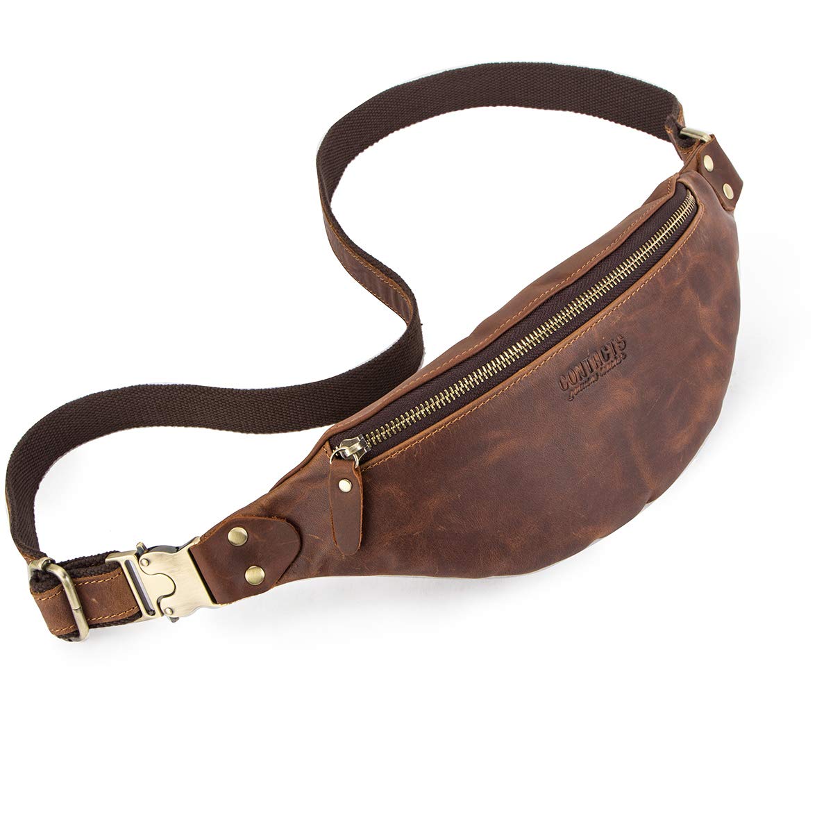 CONTACTS Genuine Leather Mens Chest Bag,Leather bumbag for Women,Waist Phone Pouch Hiking Fanny Pack for Men (Coffee)