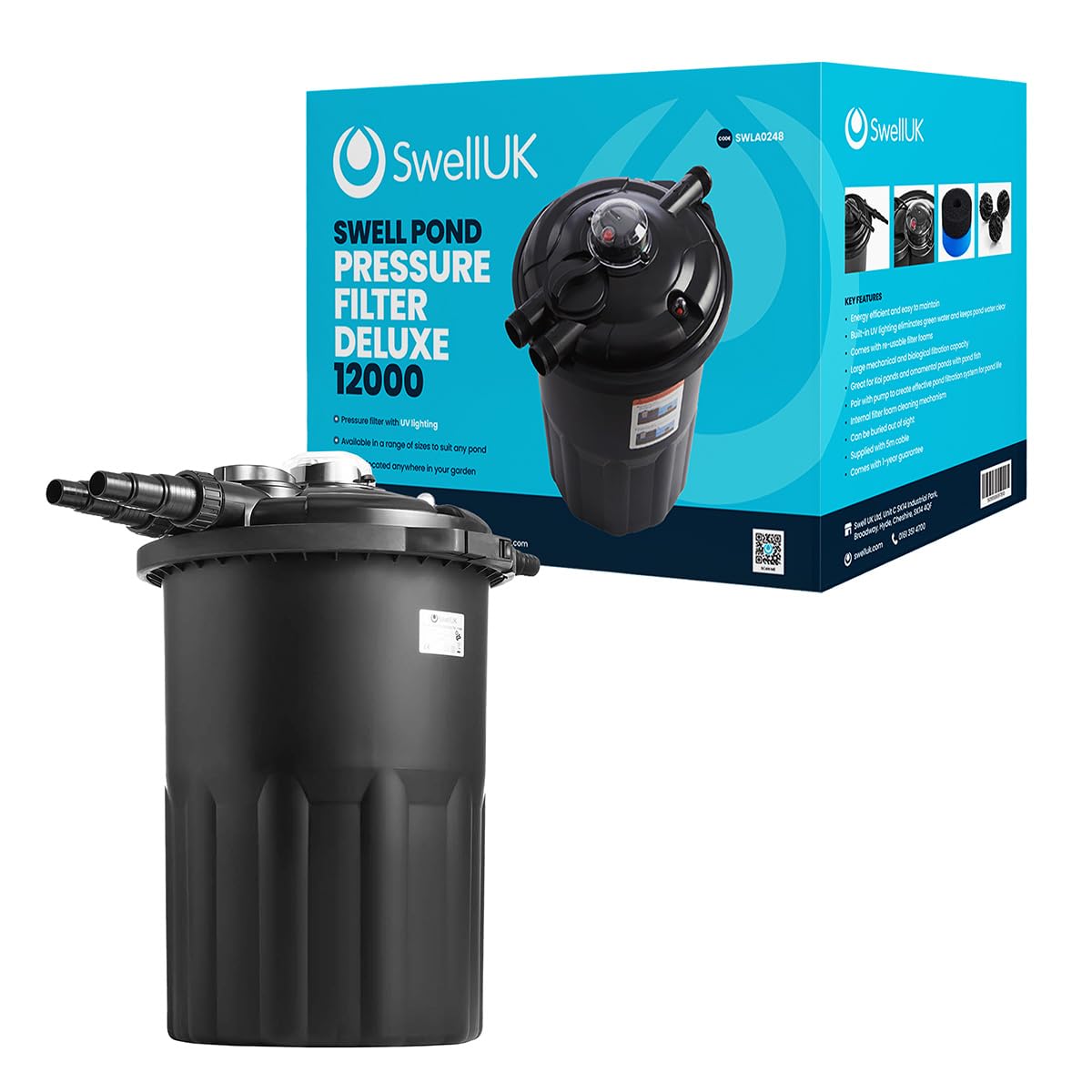 Swell Pressure Filter Deluxe 12000. UV Clarifier and Garden Pond Filter. Featuring Biological and Mechanical Media with a 1 Year Guarantee