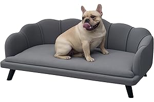 PawHut Velvet Large Dog Couch with Foam Cushion, Soft and Cute Dog Bed with Pearl Design, Dog Sofa for Big and Medium Dogs, Charcoal Gray
