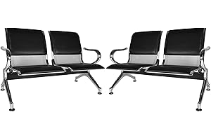 Kinsuite Set of 2 2-Seat Waiting Room Reception Chairs with Arms Office Guest Chairs & Reception Chairs, PU Leather for Airport Office Bank Hospital Seat Bench