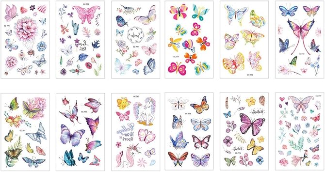 Toyvian Dibujos Animados Mariposa Tatuaje Pegatinas Conjunto Para Ninos Impermeables Cuerpo Pegatinas De Ninos 12 Hojas Amazon Es Juguetes Y Juegos