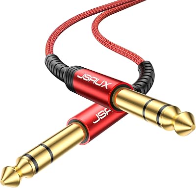 JSAUX 3M 10ft Guitar Cable 1/4 to 1/4 TRS Stereo Nylon Braided Red