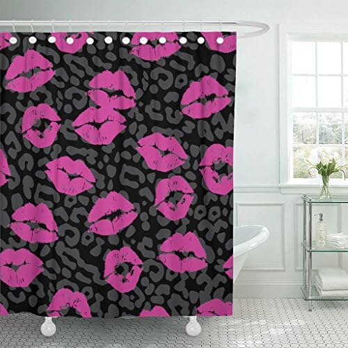 MAYTEC Shower Curtain Black Animal Lipstick Kiss Gray Girl Rock Waterproof Polyester Fabric 78 x 72 Inches Set with Hooks
