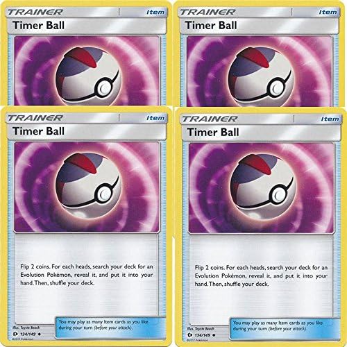 Amazon Com Timer Ball 134 149 Sun Moon Base Set Trainer Card Set X4 Card Lot Playset Toys Games