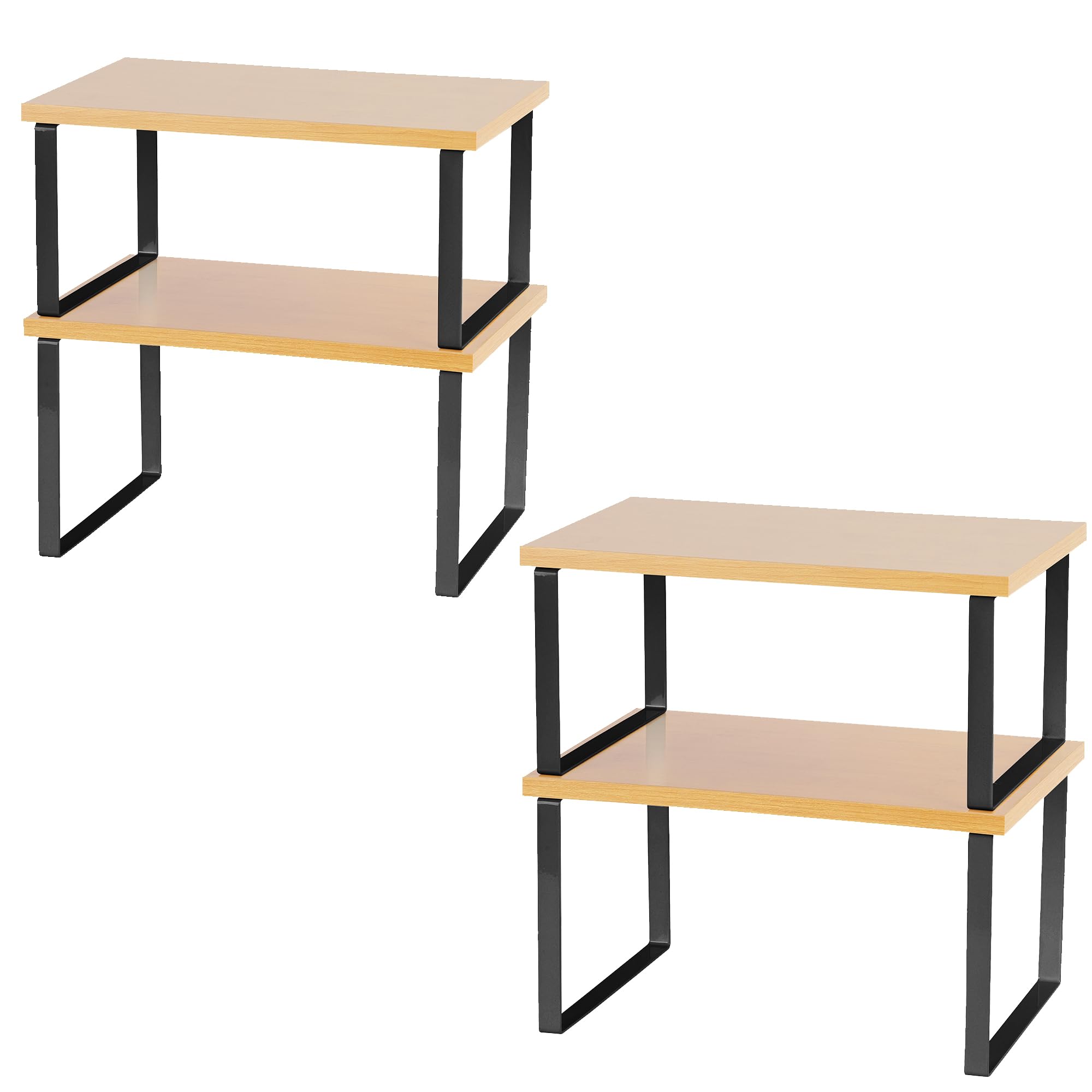 E-ROOM TREND Cabinet Organizer Shelf/Kitchen Counter Shelves | Kitchen Storage Spice Organizer | Plates Organizer for Cabinet Stackable Expandable Metal Engineered Wood (COB-4M&L) | Black | 4 Packs