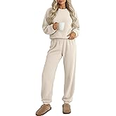 Sweetyweee 2 Piece Women's Fuzzy Pajamas Sets Long Sleeve Crop Top Fleece Pullover Casual Fluffy Pants Loungewear Sleepwear