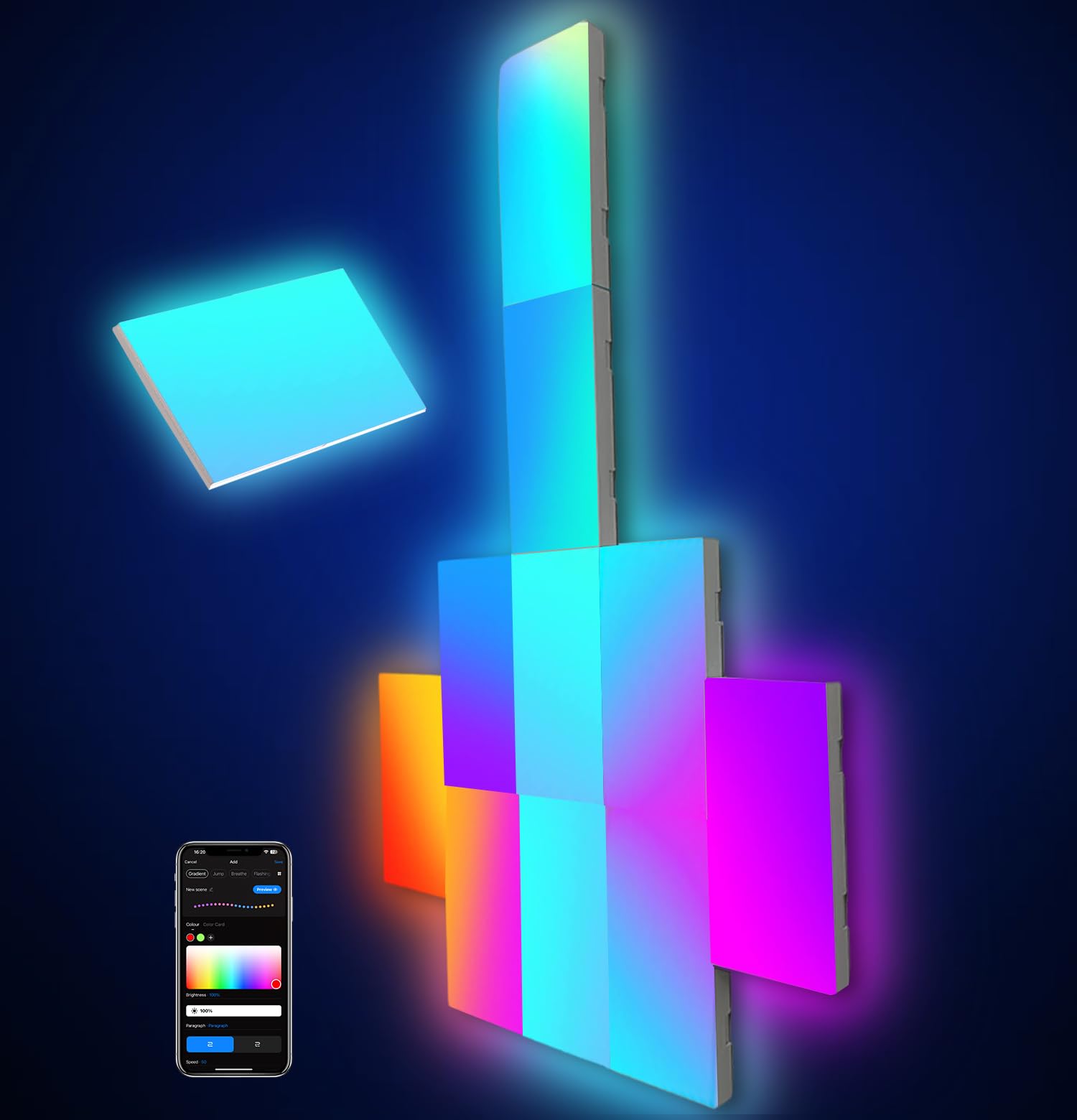 Large Rectangle LED Wall Lights for Gaming Setup, Smart Home Gaming Lights Room Decor Work with Alexa Google Assistant, RGBIC DIY LED Panels APP & Voice Control, Music Sync for Bedroom TV, 10 Pack