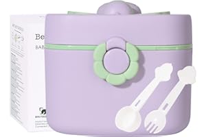 Bebamour Baby Formula Dispenser On The Go, Formula Container to Go, Formula Holder for Travel, Candy Fruit Snack Storage with Scoop & Fork and Leveller(Purple)