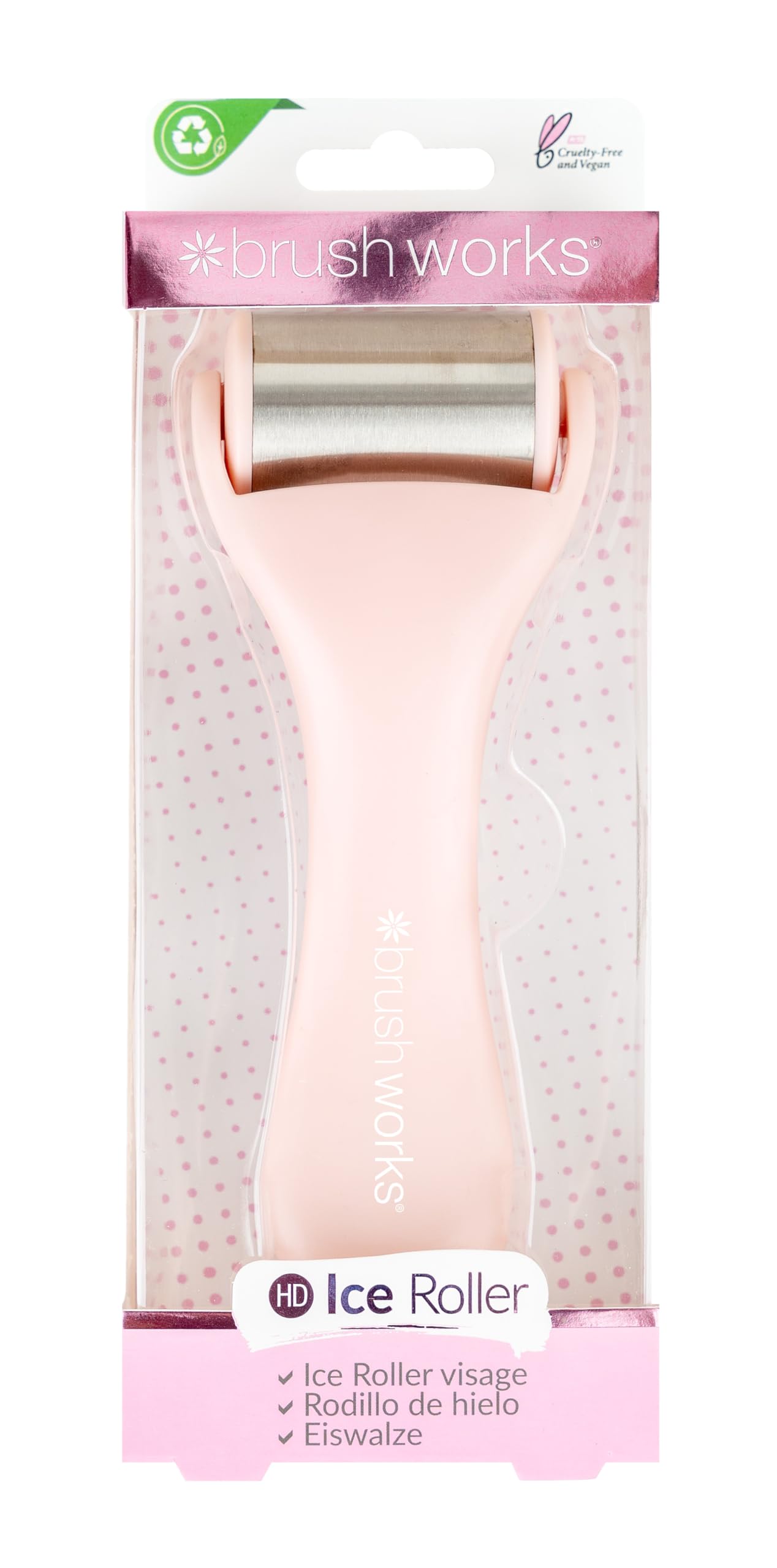 Brushworks Ice Roller – Cooling Facial Roller to Reduce Puffiness, Tighten Pores & Refresh Skin, Soothing Cold Skincare Tool, Pink