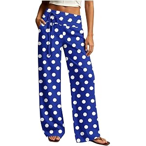 txxeoss Womens High Waist Wide Straight Leg Polka Dot Trousers with Pockets Dressy Casual Bell Bottom Bootcut Leggings
