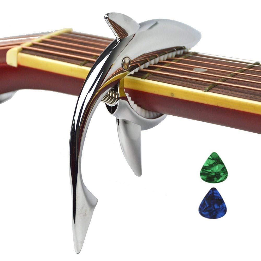 Imelod Guitar Capo for Acoustic and Electric Guitar Shark Capo Zinc Alloy for 6 String Guitar with Good Hand Feeling, No Fret Buzz and Durable(Silver)