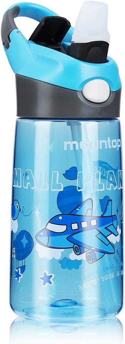 mountop Kids Water Bottle with Straw Lid and Handle, Easy Use for Girls and Boys for School, BPA-Free 14oz 400ml