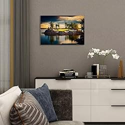 chenchenArt Sunset Landscape Golf Course Wall Art