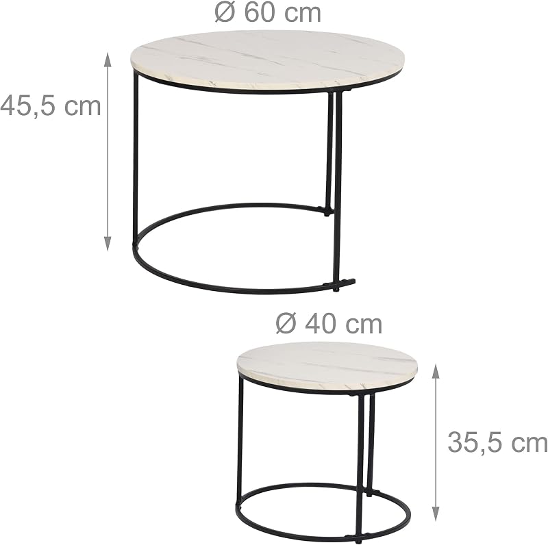 Ensemble de 2 Tables d'appoint, 2 Tailles, Blanc/Noir