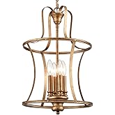 TEENYO Modern Lantern Pendant Light 4-Light Lantern Chandelier Lighting, Rusty Gold Pendant Lights Kitchen Island Hanging Lig