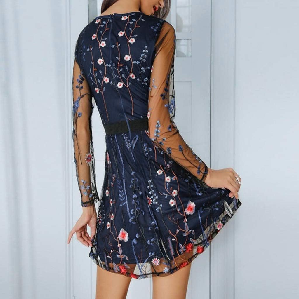 Bingua.com - Lavany Vestido corto de malla para mujer, diseÃ±o floral, Azul