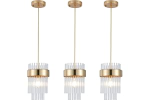 Dijiahua Gold Pendant Lights Kitchen Island 3 Pack,Crystal Pendant Light Fixtures Over Table, Mini Brass Dining Room 1-Light 