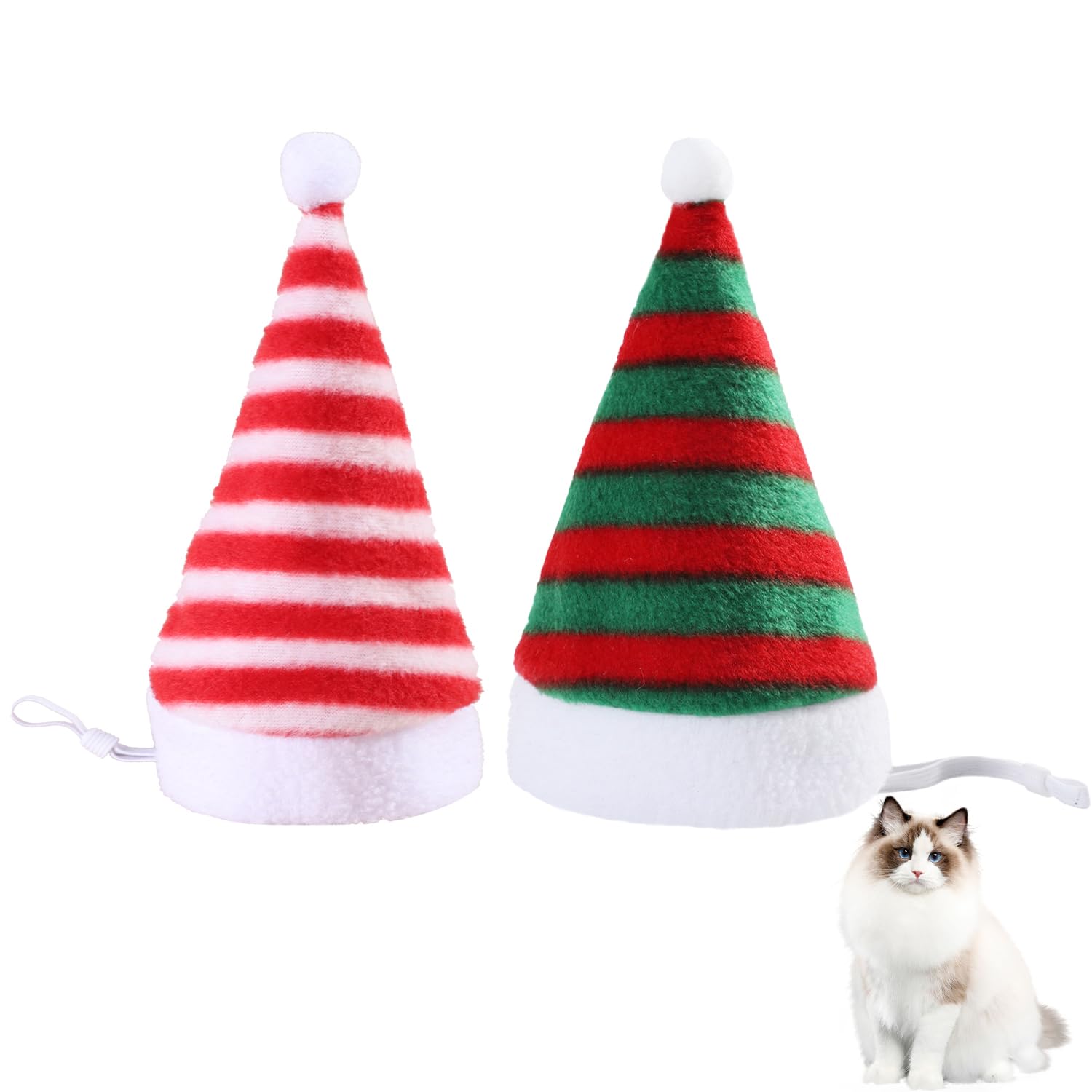 NAUZE 2Pcs Pet Santa Hat Adjustable Cat Dog Christmas Hat Xmas Pet Costume Accessories for Small Cats Dogs Christmas Party Cosplay Supplies