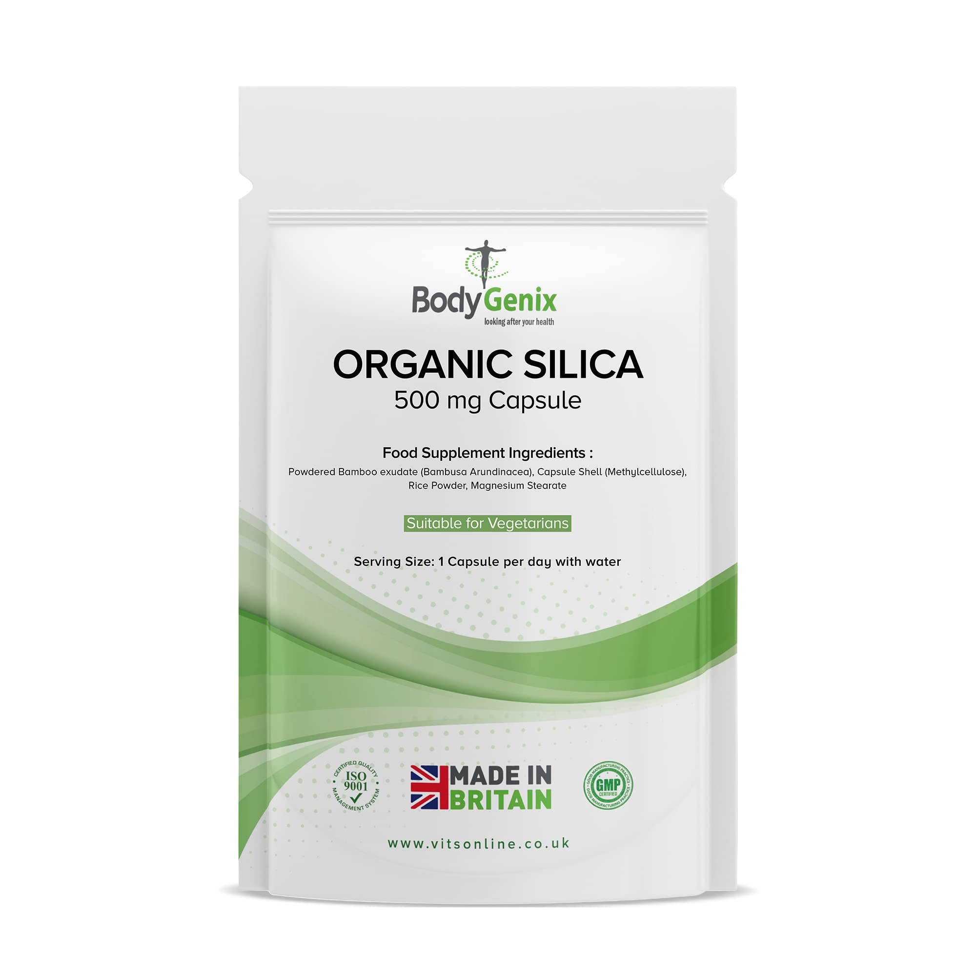 Bodygenix Silica 500mg Capsules Silicon Bamboo Extract Rich Supplement (120) 4 Month Supply…