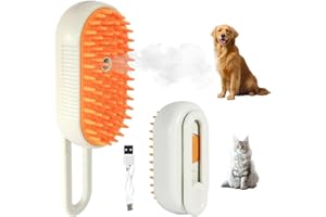 Luxelle Cat Steam Brush for Shedding – 4 in 1 Orange Pet Grooming Brush with Spray, Hair Removal, Massage & Cleaning – Anti-Static Defur Comb for Long & Short Haired Cats and Dogs