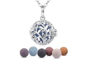 EUDORA Lava Stone Aromatherapy Essential Oil Diffuser Locket Tree of Life Necklace, Aromatherapy Diffuser Pendant 24" Chain, 