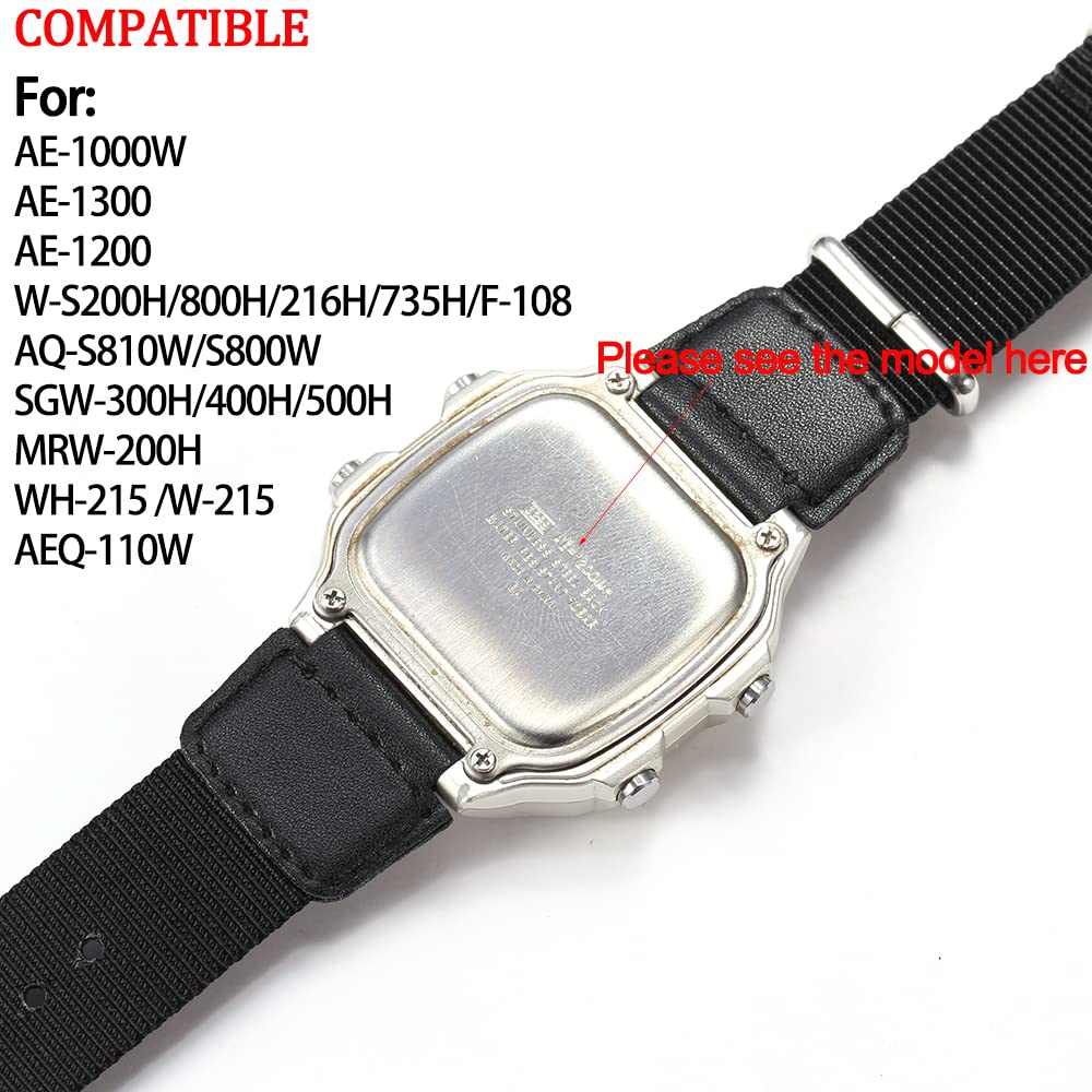 Military Nylon strap Compatible with Casio AE1200WH AE1500WH A158WA W800H SGW-300H 400 500 Men's stainless steel ring Replacement Watch band