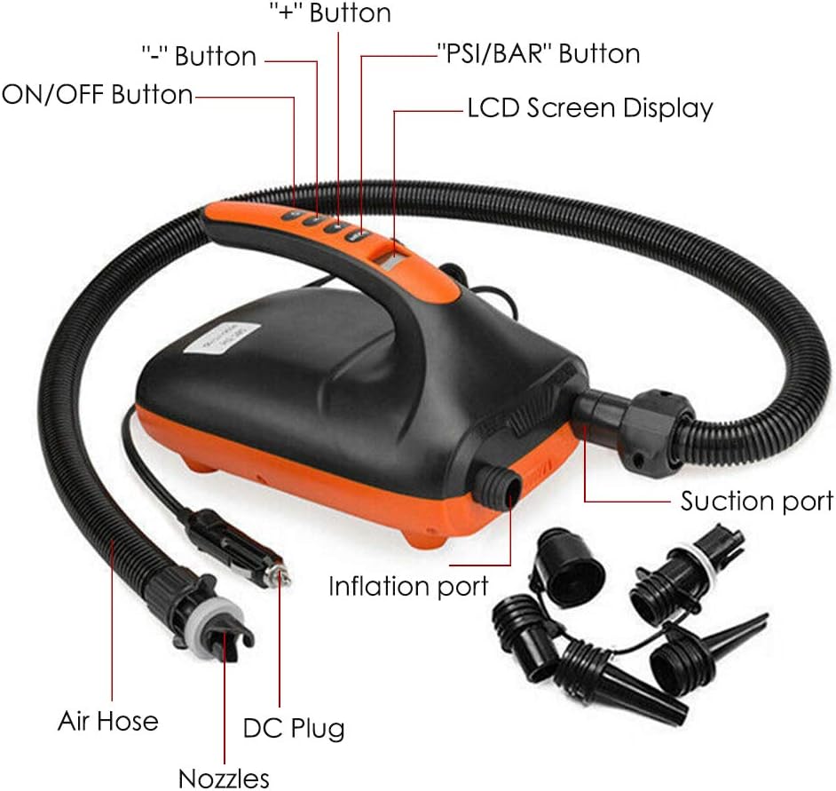 Jroyseter 20 PSI Electric air Pump SUP Pump Portable 12 V high Pressure Inflatable air Pump with air Pressure 6 air Adapter valves for Inflating Paddle Boards Boats (20 PSI): Home & Kitchen