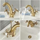 Milano Elizabeth Traditional Mono Basin Mixer Tap Crosshead Handles Brushed Gold view 3