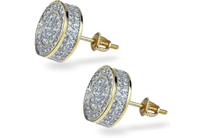 TOPGRILLZ Screw Back Earrings 14K Golden Plated 5A+ Cubic Zirconia Cluster Round Screw On Stud Earrings For Men Women Aretes De Hombre