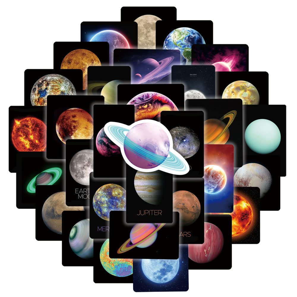 50PCS Universe Planets Stickers - Gift for Children Teens Adults Kids, Waterproof Outer Space Planets Stickers for Laptop, Scrapbook, Water Bottle, Skateboard, Journal, Wall, Car, Bicycle