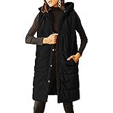 Grlasen Women's Long Quilted Puffer Vest Sleeveless Hooded Button Down Padded Coats Jacket Outerwear with Pockets